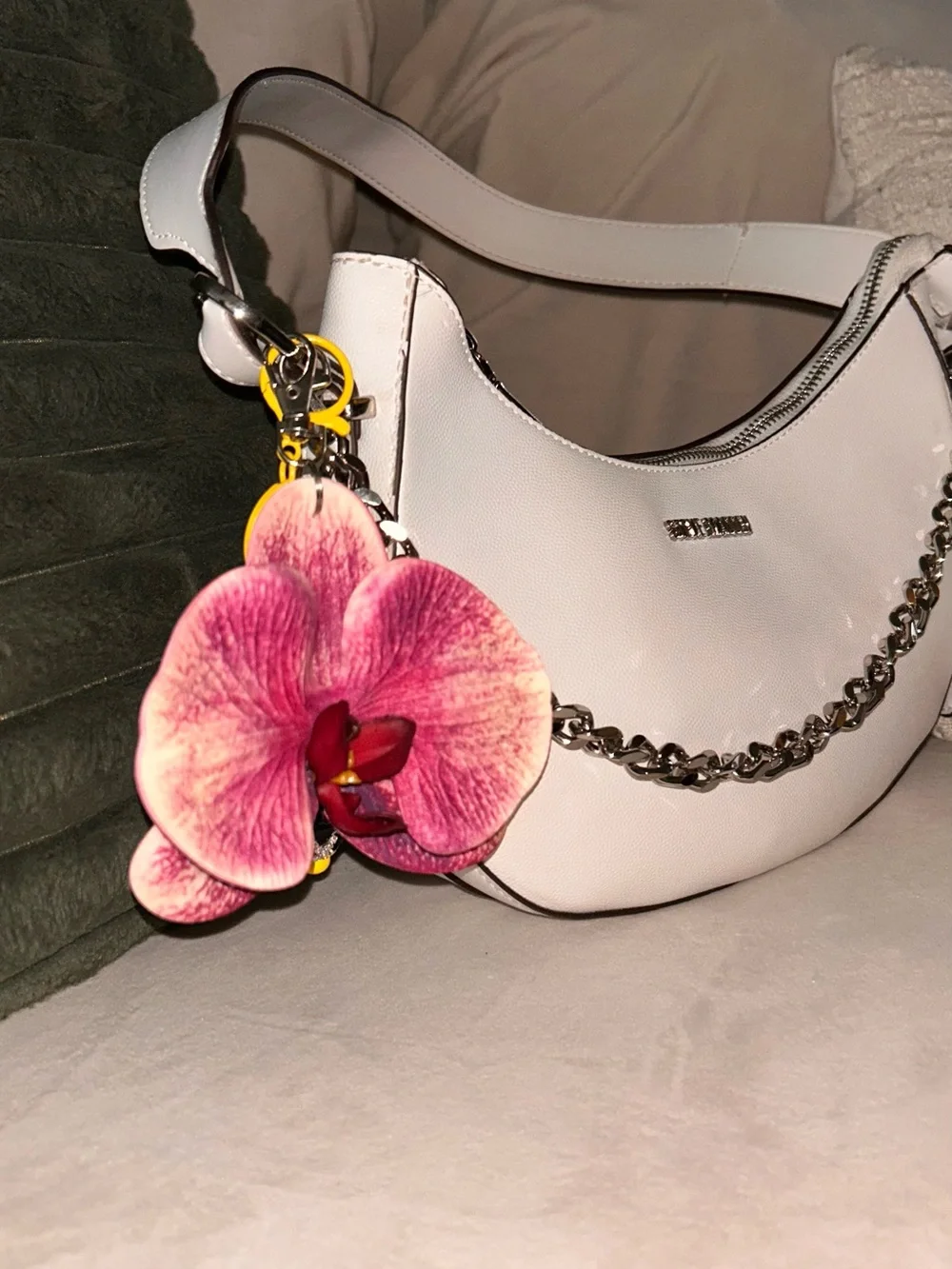 4 Orchid Flower Keychain Charm - 2 White and 2 Pink